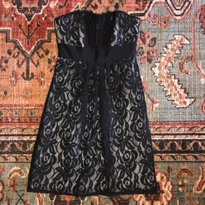 Black Floral Lace Strapless Dress